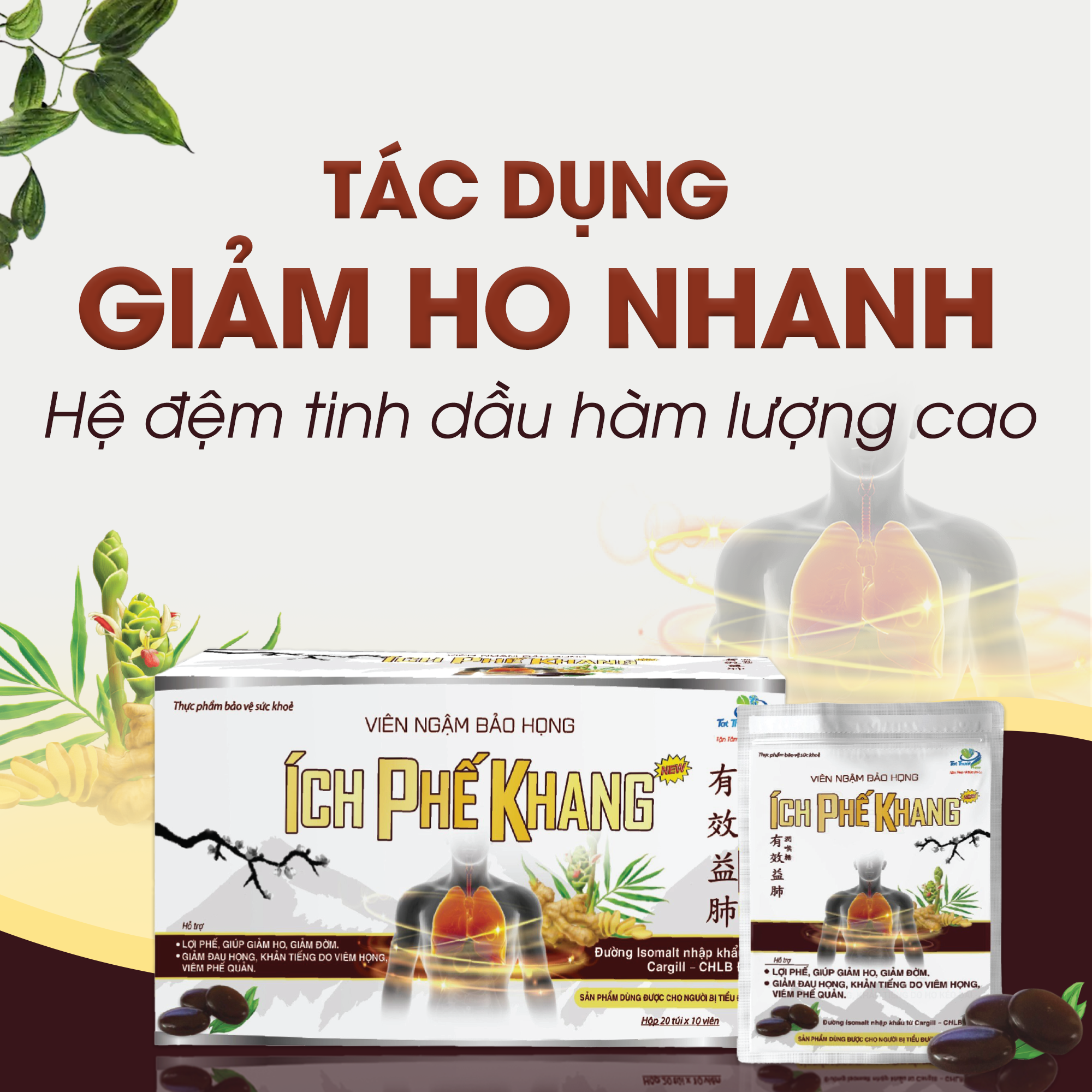 Viên ngậm bảo họng Ích Phế Khang New (2 hộp)